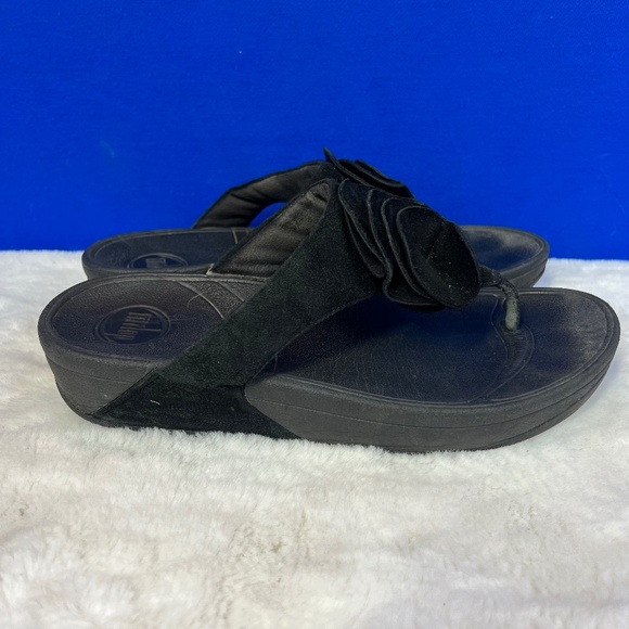 |•FITFLOP•| Black Leather Flower Comfort Sandals Size 9 - Picture 2 of 14